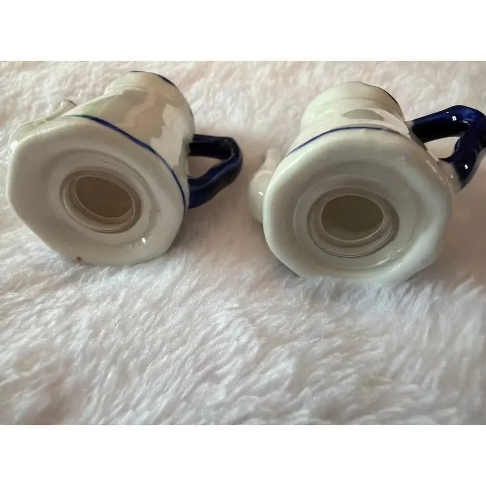 Miniature Ceramic Coffee Pot Salt & Pepper Shakers Blue White Japan Set of 2